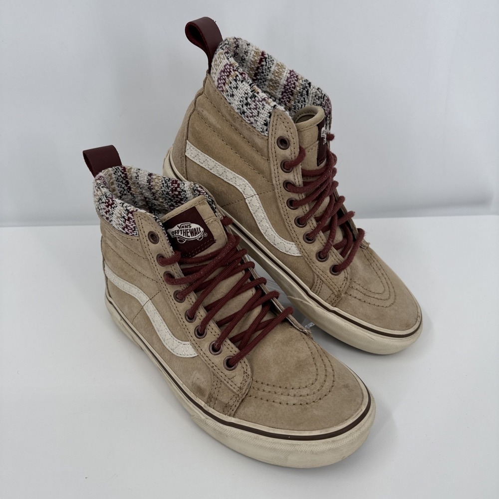 Vans Sk8 Hi MTE Shoes Men 6.5 Womens 8 Brown Tan Plaid All Weather Sneaker Lace